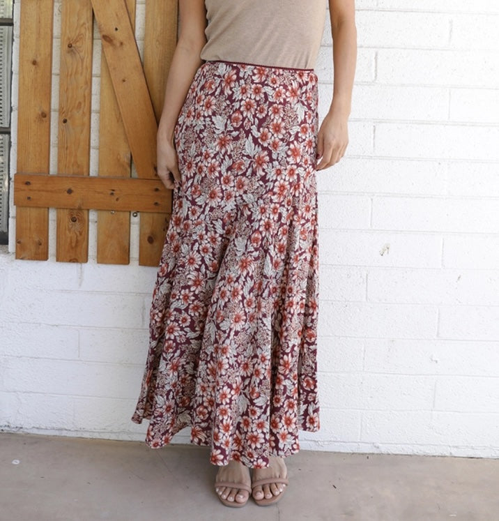 Bias Cut Printed Maxi Skirt