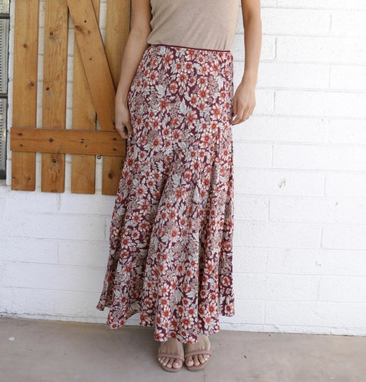 Bias Cut Printed Maxi Skirt