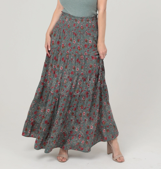 A Line Floral Print Maxi Skirt