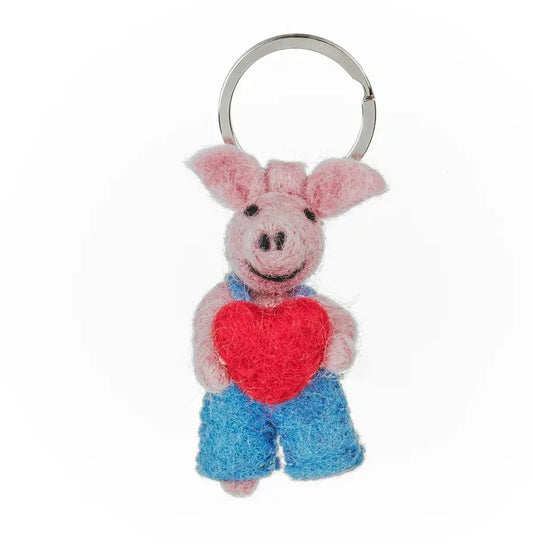 Felted Piglet Keychain