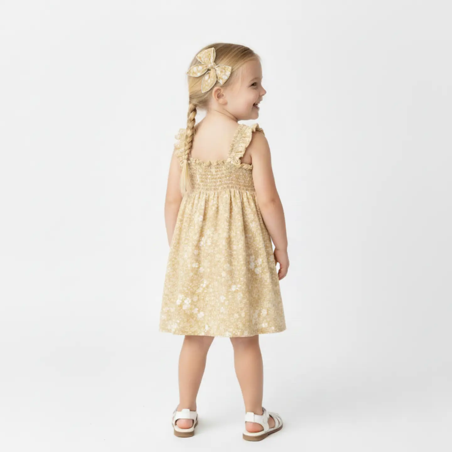 Girls Yellow Blossom Smocked Sundress