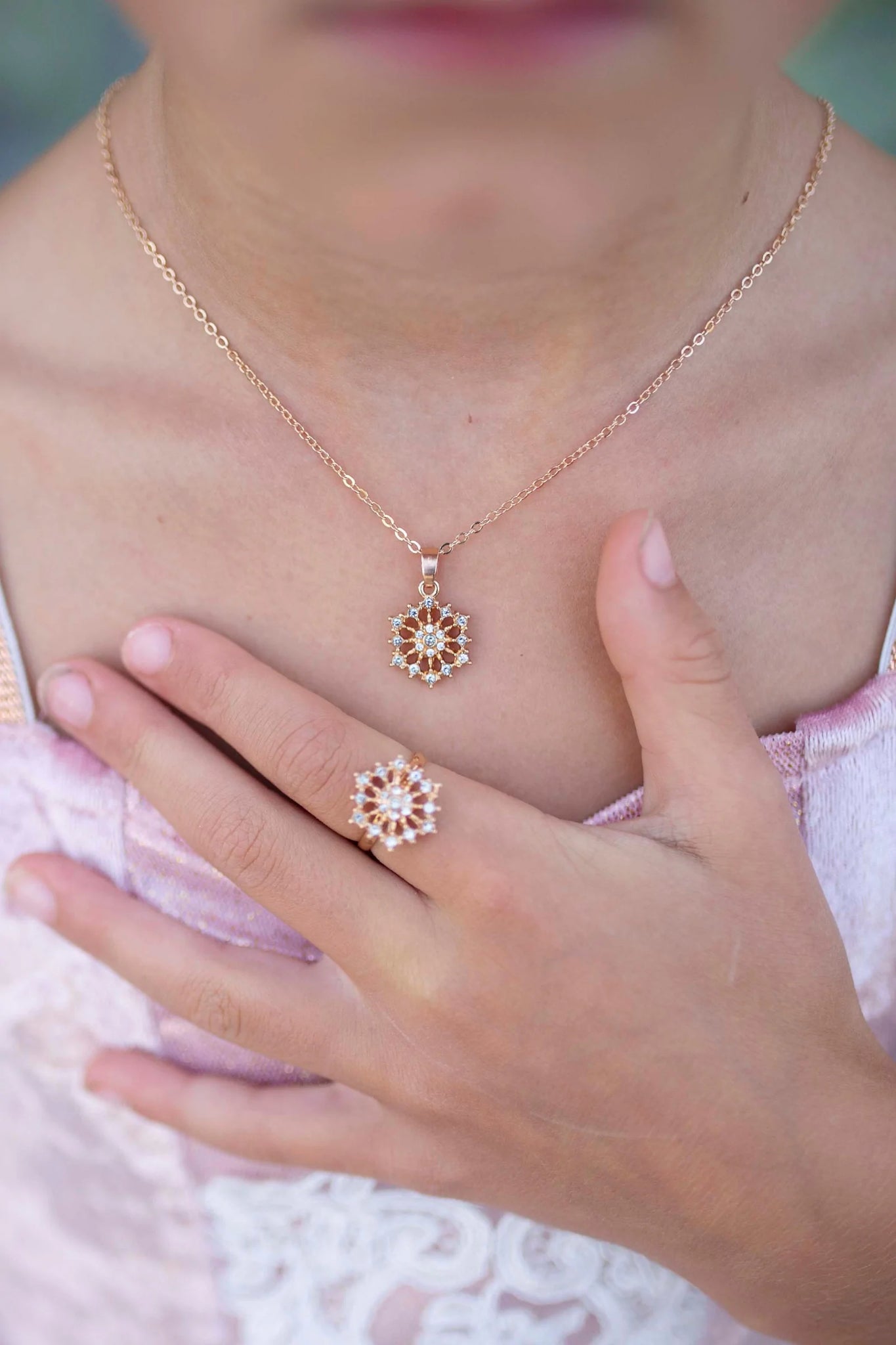Girls Snowflake Necklace & Ring