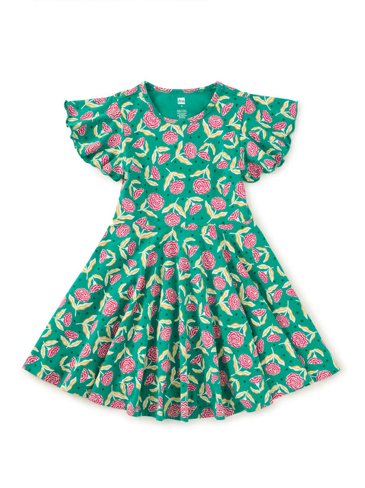 Girls Carnation Flutter Sleeve Dress