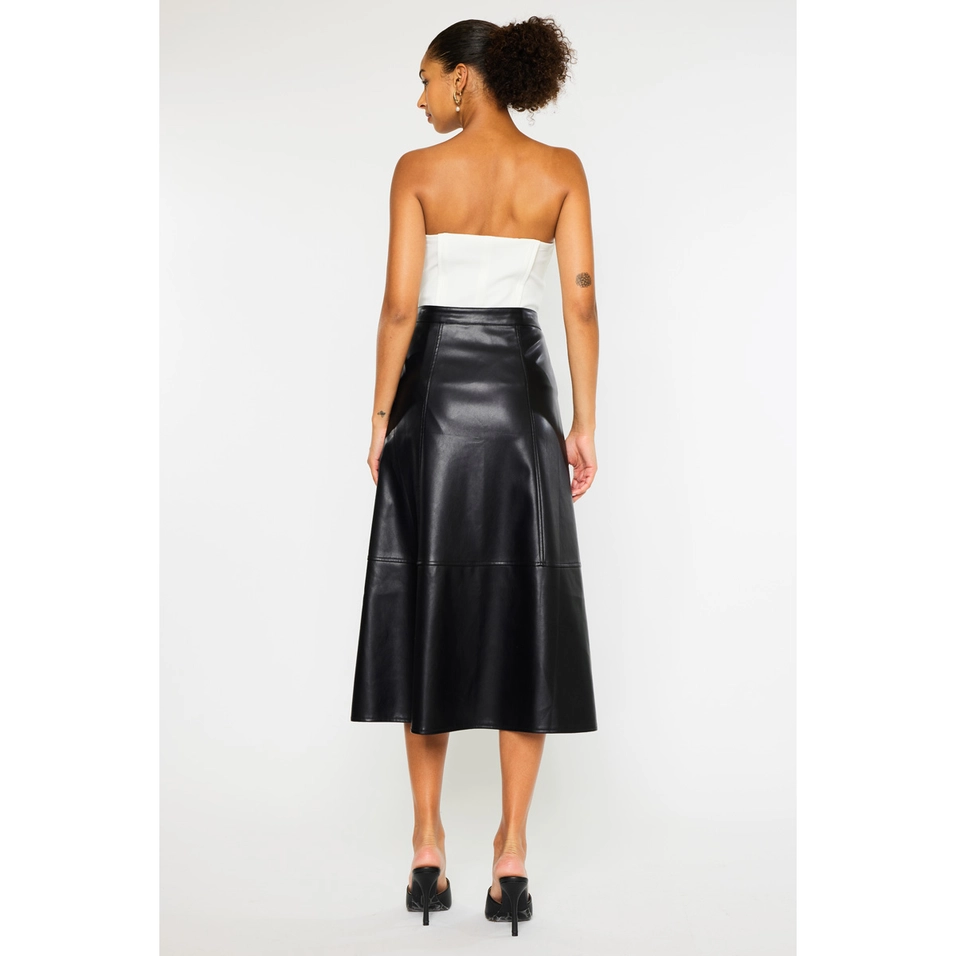 Faux Leather High Rise Midi Skirt