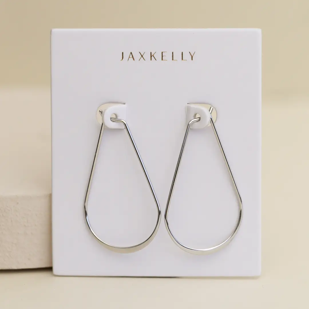 Silver Long Oval Hoop Earrings
