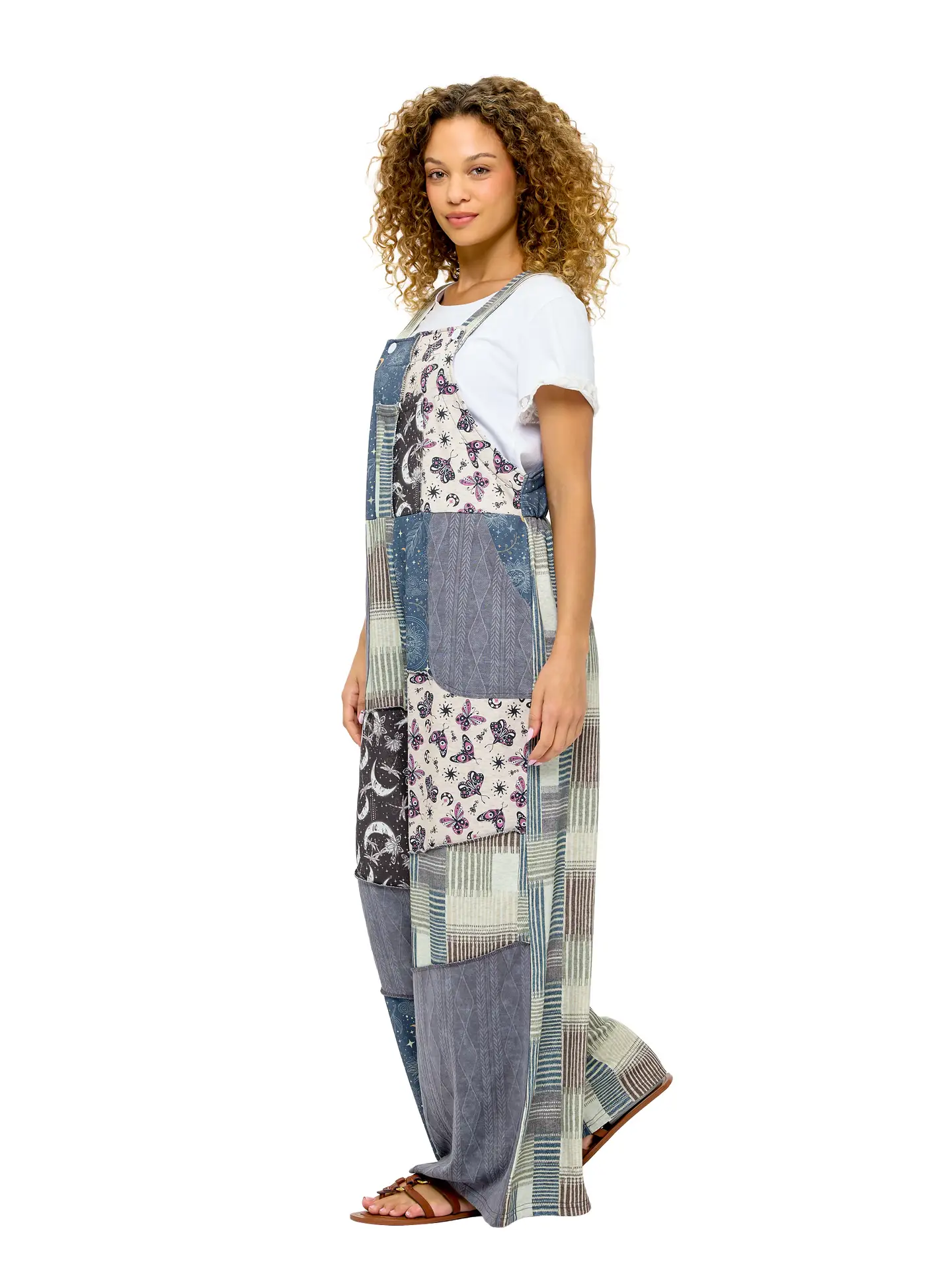 Whimsical Celestial Patchwork Overalls