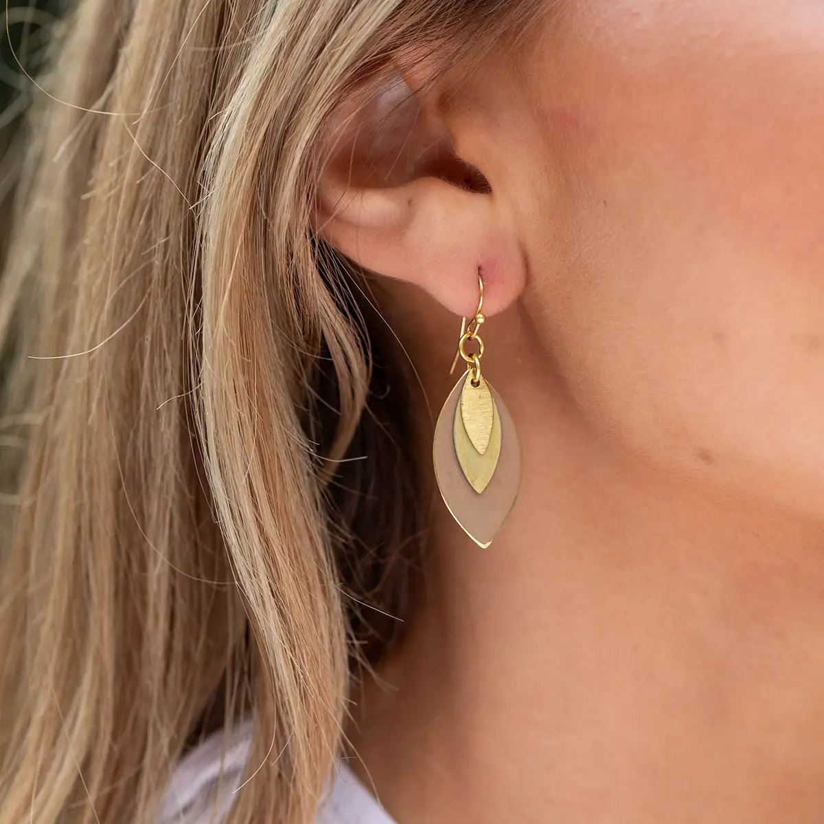 Brass Patina Layered Earrings Brown + Green
