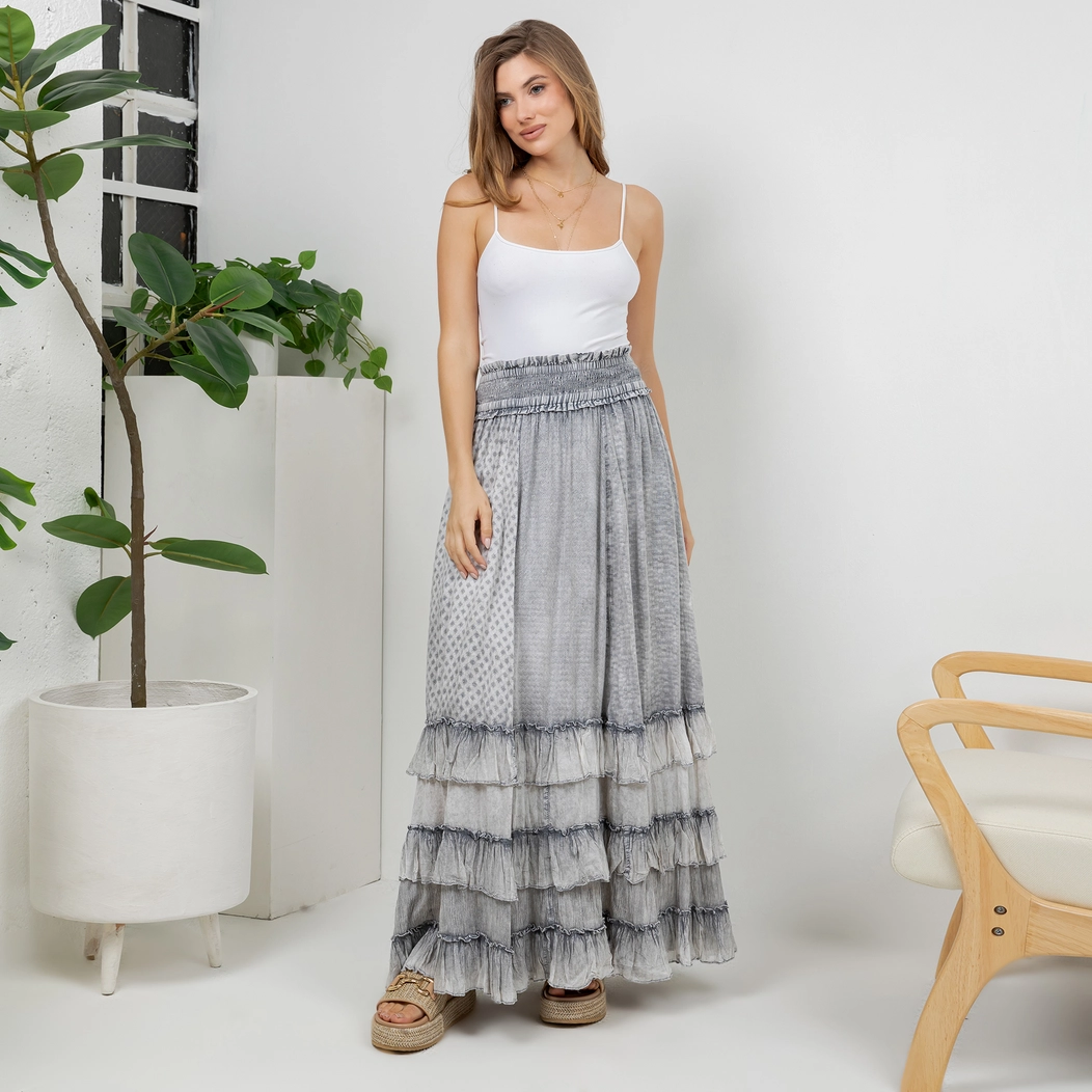 Rustic Textured Smocked Waist Skirt