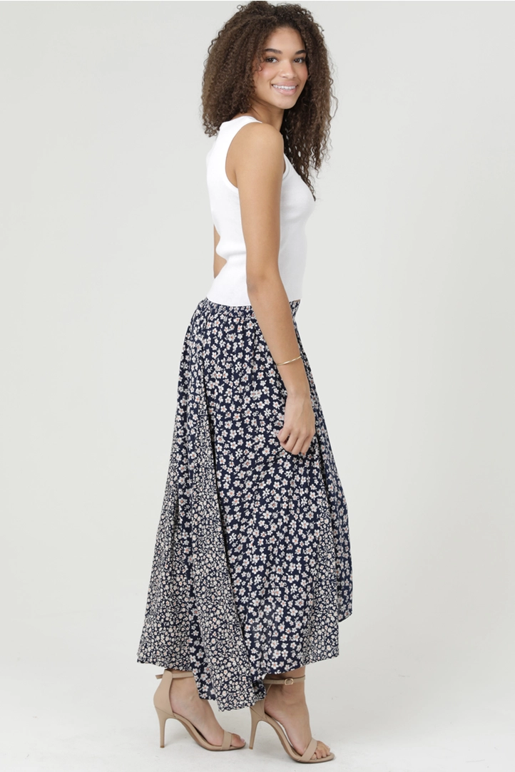 Twin Floral Print Hi Lo Maxi Skirt