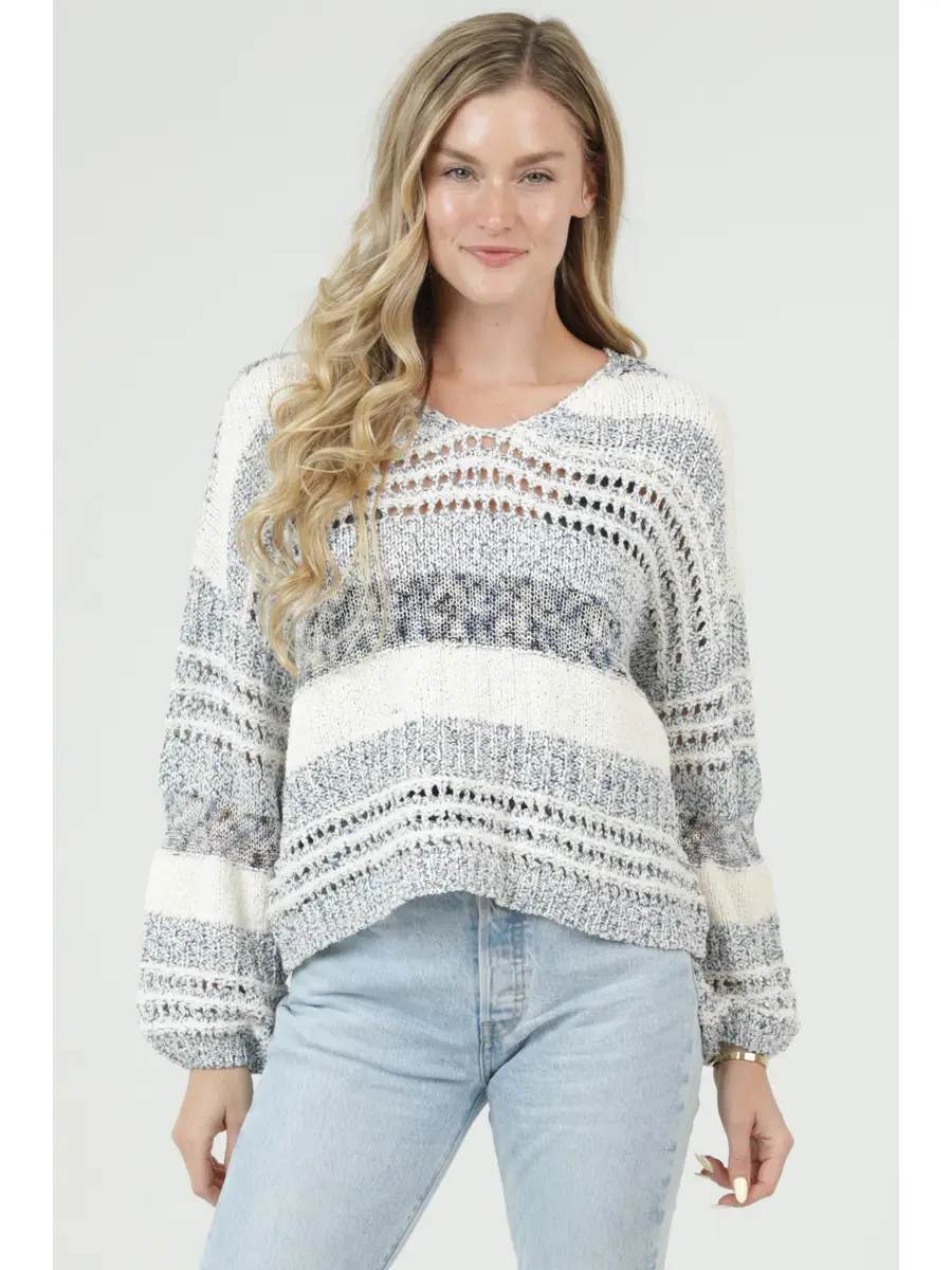 Open Knit Striped Lightweight Sweater