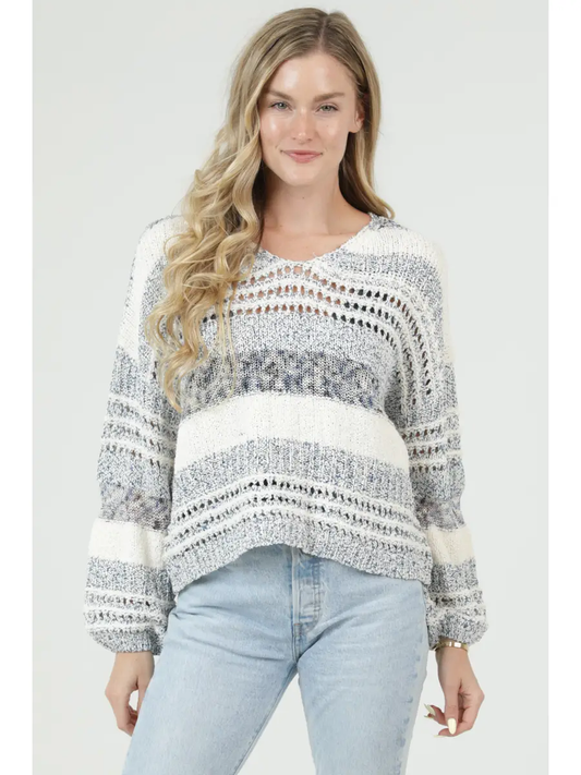 Open Knit Striped Lightweight Sweater