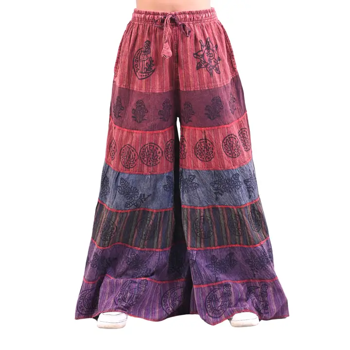 Patchwork Printed Tiered Wide Leg Pants