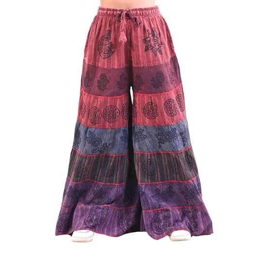 Patchwork Printed Tiered Wide Leg Pants