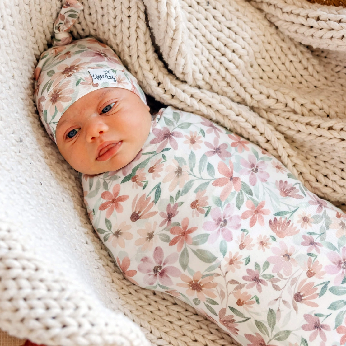 Natalie Floral Knit Swaddle Blanket