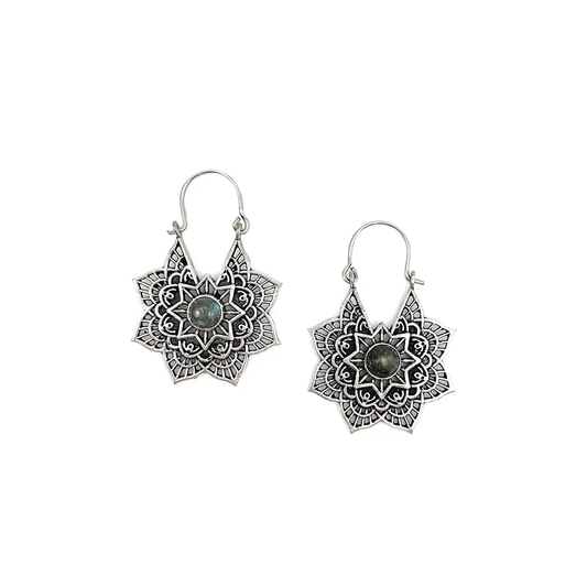 Silver Lace Flower Earrings-Labradorite