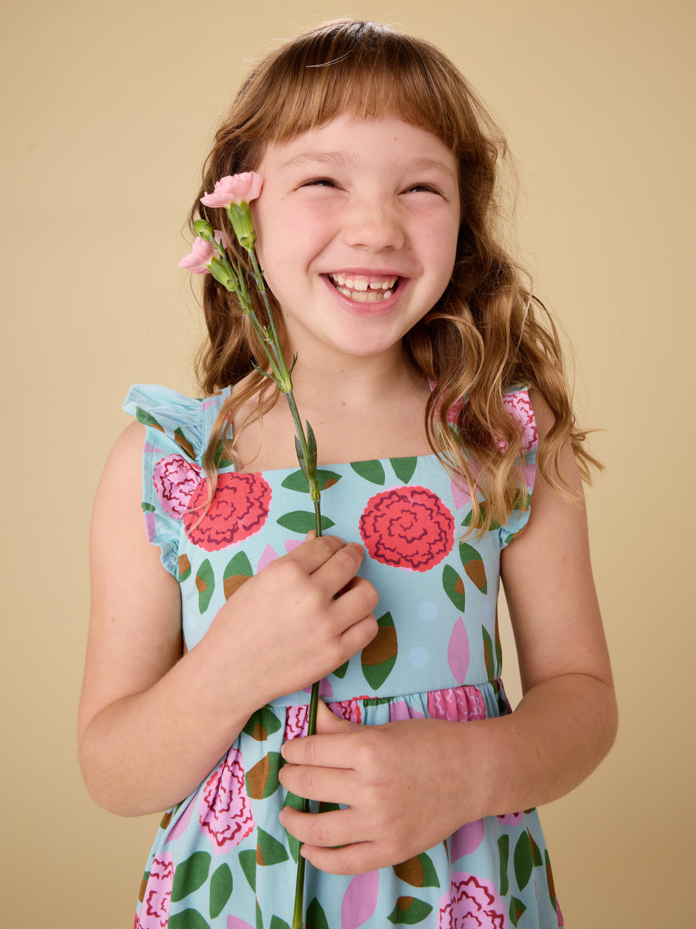 Girls Spinning Carnation Ruffle Dress