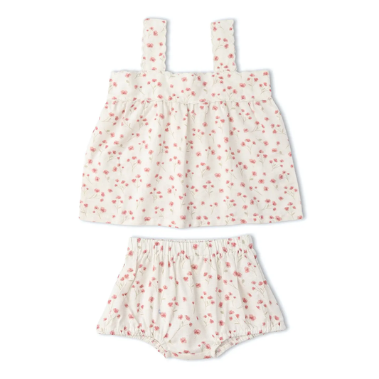 Baby Pink Bloom Scalloped Top + Bloomer Set