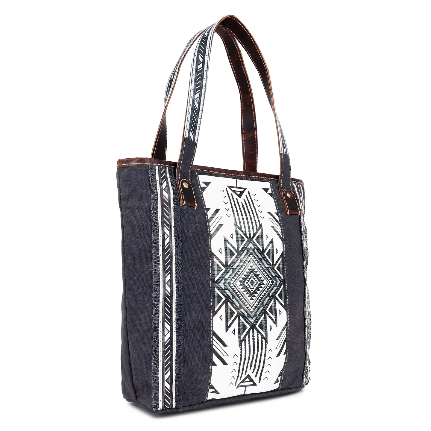 Canvas + Leather Tote Black White