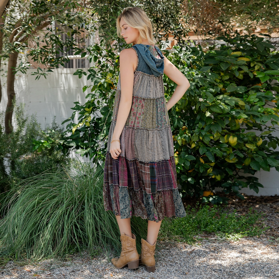 Boho Patchwork Sleeveless Maxi Dress