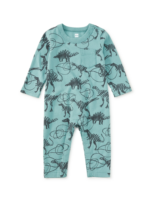 Baby Scribbled Dinosaurs Long Sleeve Romper