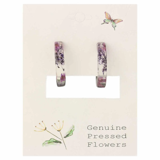 Purple Hoops Dried Flower Earrings