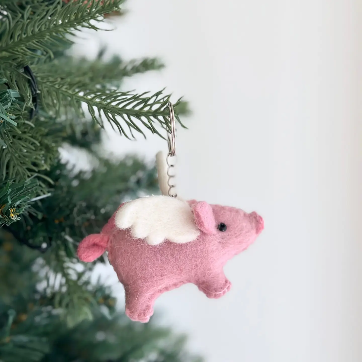 Felted Flying Pig Keychain