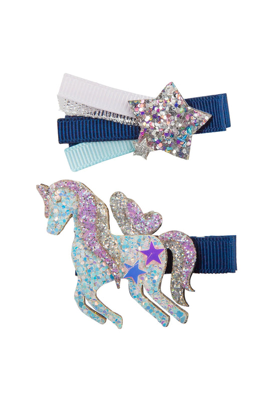 Girls Navy Unicorn Star Hair Clip