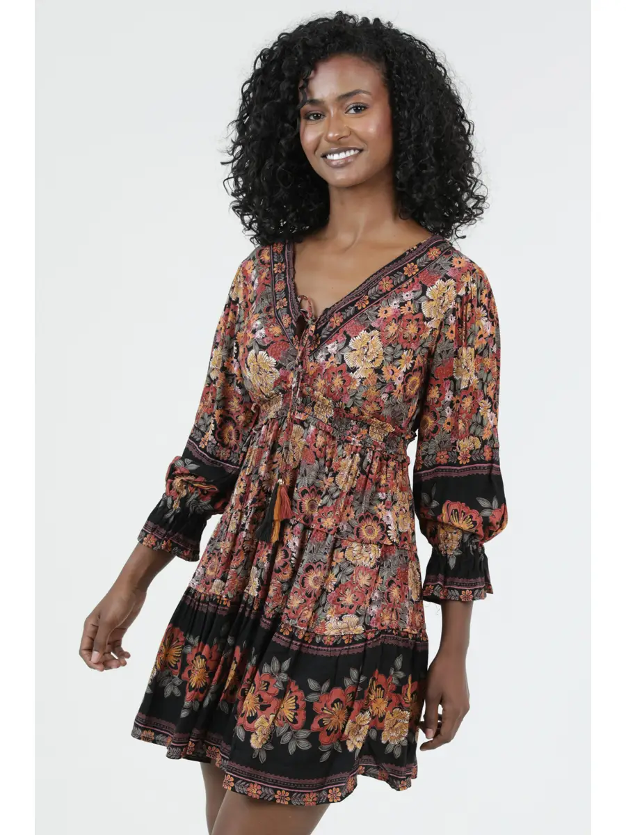 Floral V-Neck Long Sleeve Dress