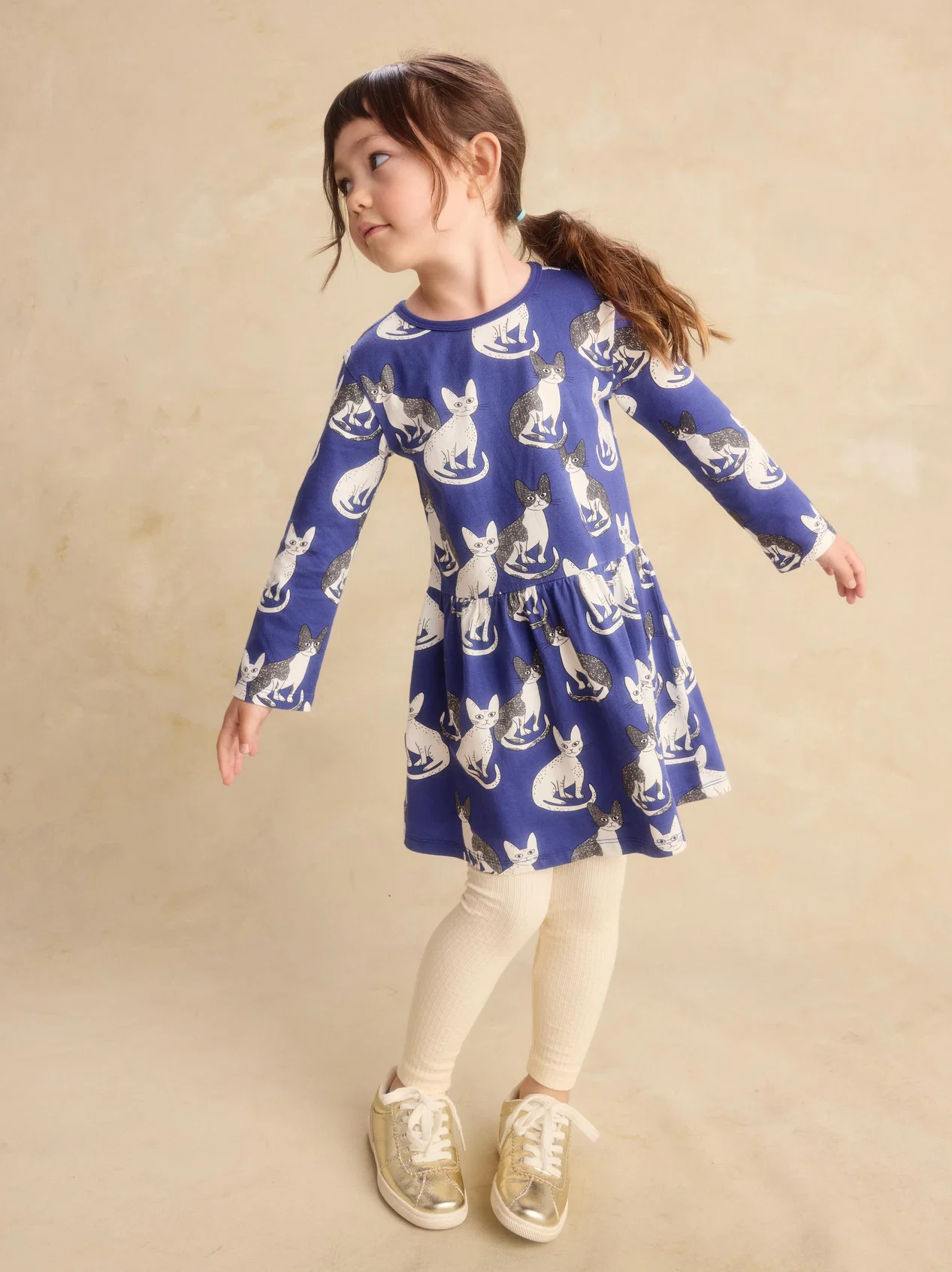 Girls Cornish Rex Cat Skirted Dress