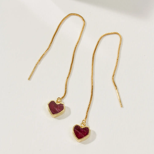 Royal Heart Threader Earrings - Ruby