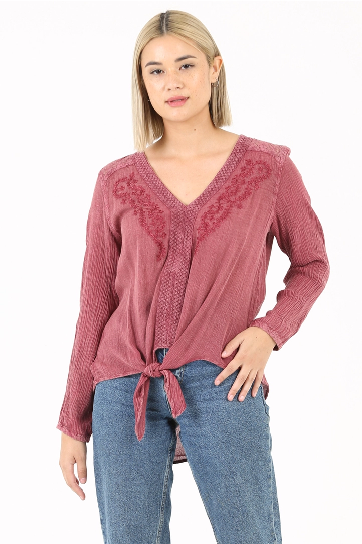 Tie Waist Embroidered Top