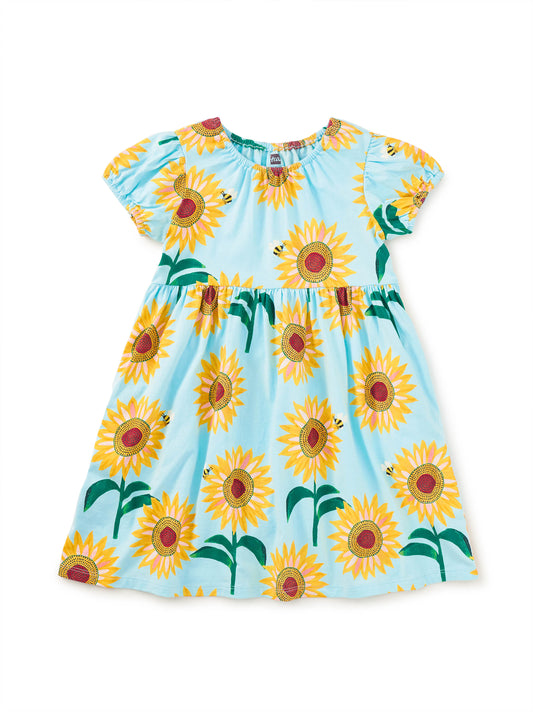 Girls Puff Sleeve Sunflower Dress