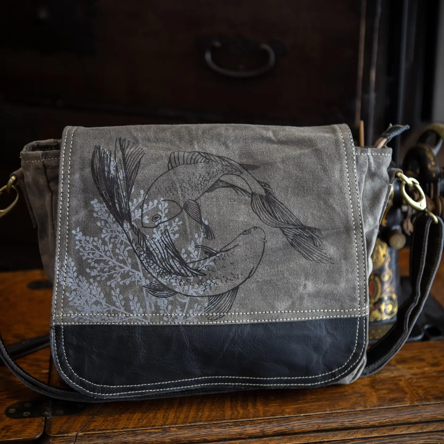 Circle of Koi Canvas Saddle Bag