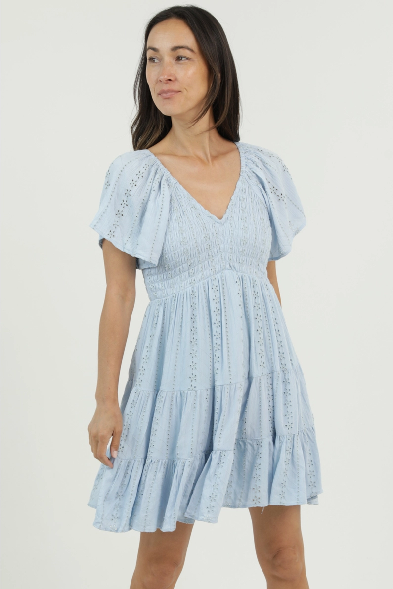 V-Neck Eyelet Embroidered Dress