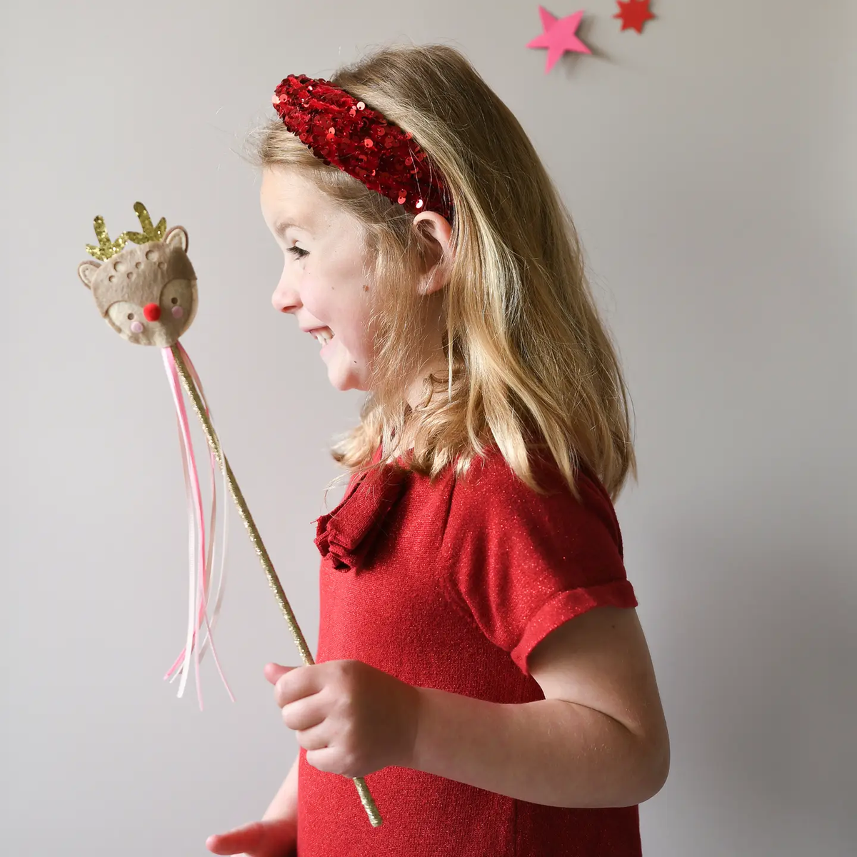 Girls Red Velvet Sequin Headband