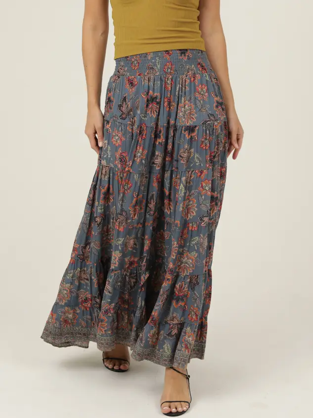 A Line Floral Print Maxi Skirt