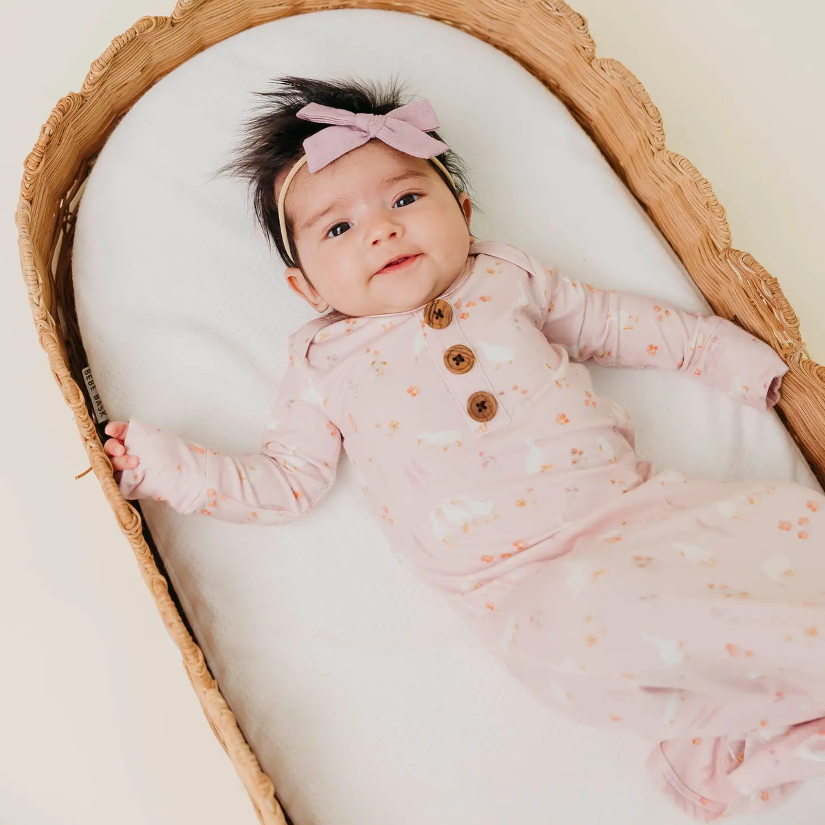 Gigi Wood Button Newborn Knotted Gown