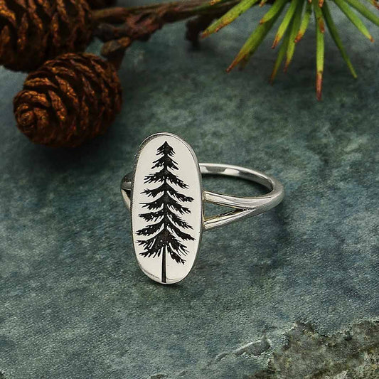 Sterling Etched Pine Ring