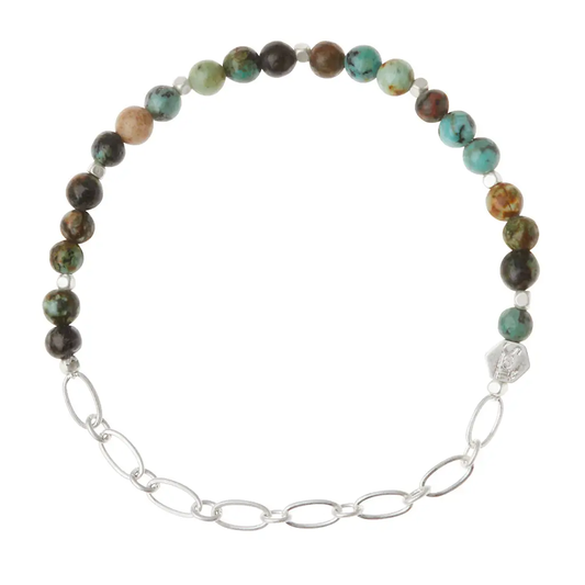 Mini Stone + Chain Stacking Bracelet - African Turquoise