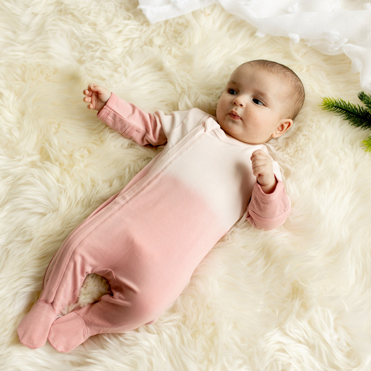 Baby Girl Pink Dip Dye Zipper Footie