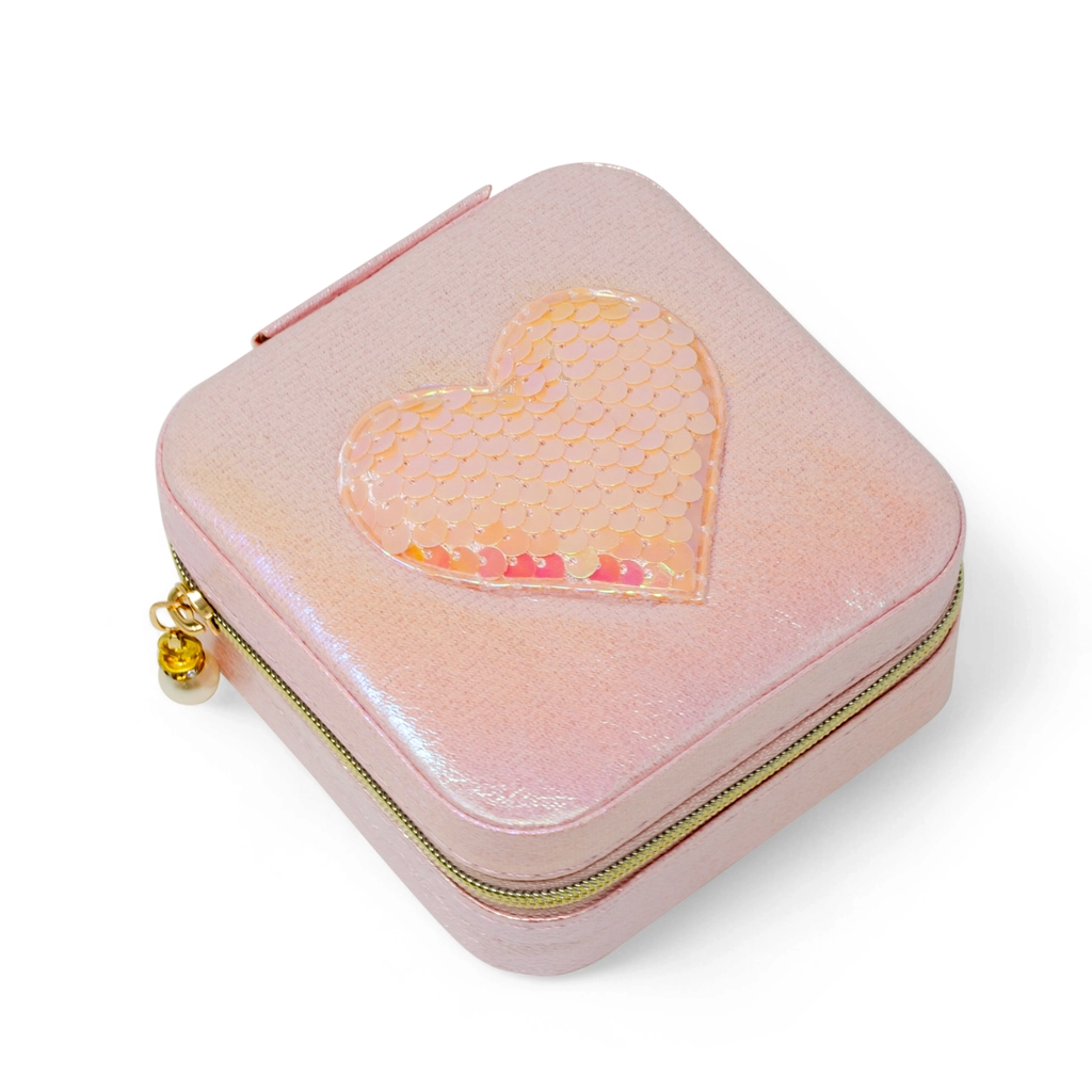Girl's Sparkling Sequin Heart Jewelry Box