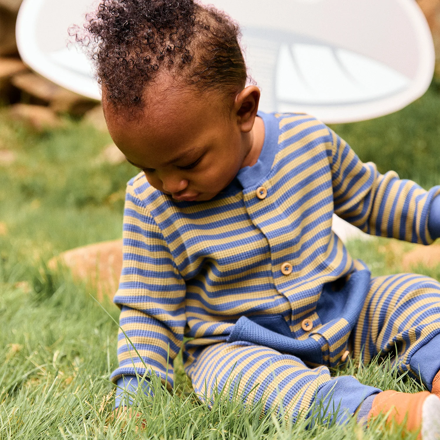 Baby Green Stripe Waffle Romper