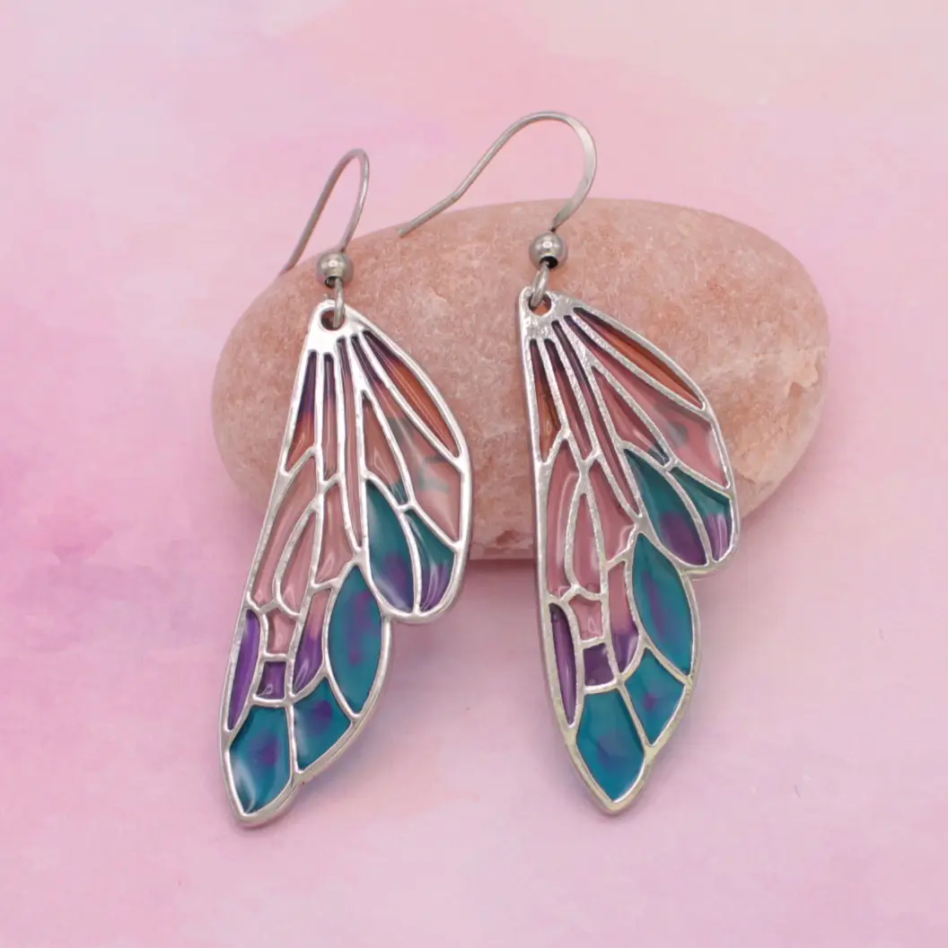 Stained Glass Look Butterfly Wing Earrings