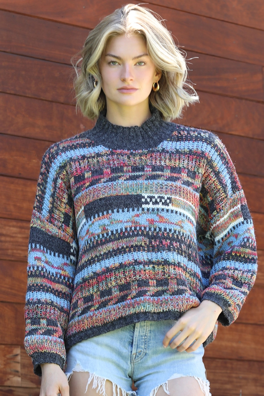 Mixed Yarns Mock Neck Sweater