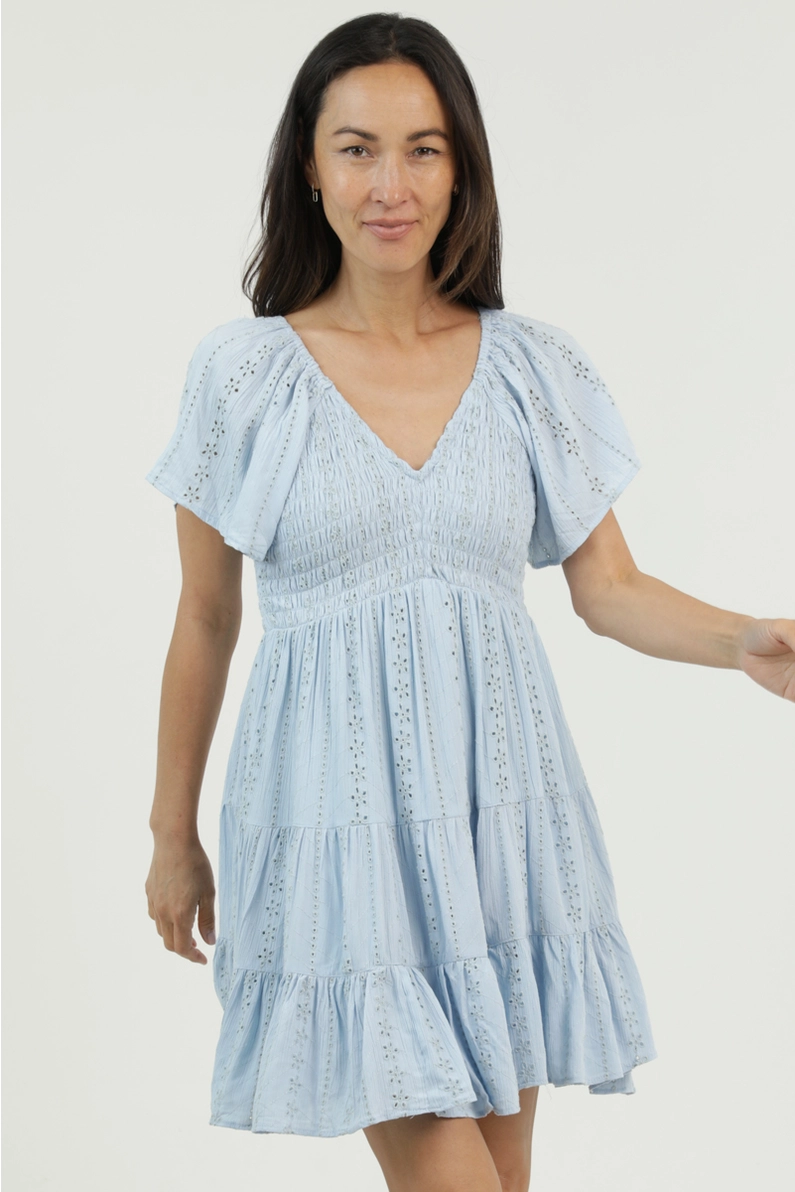 V-Neck Eyelet Embroidered Dress