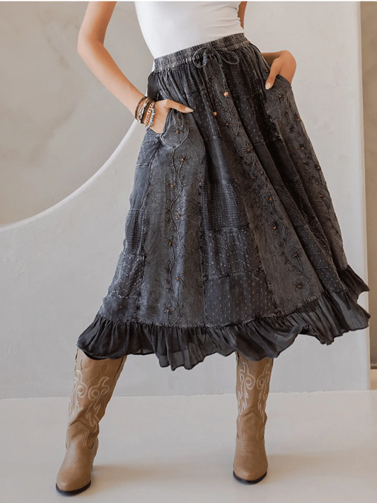Embroidered Patchwork Skirt