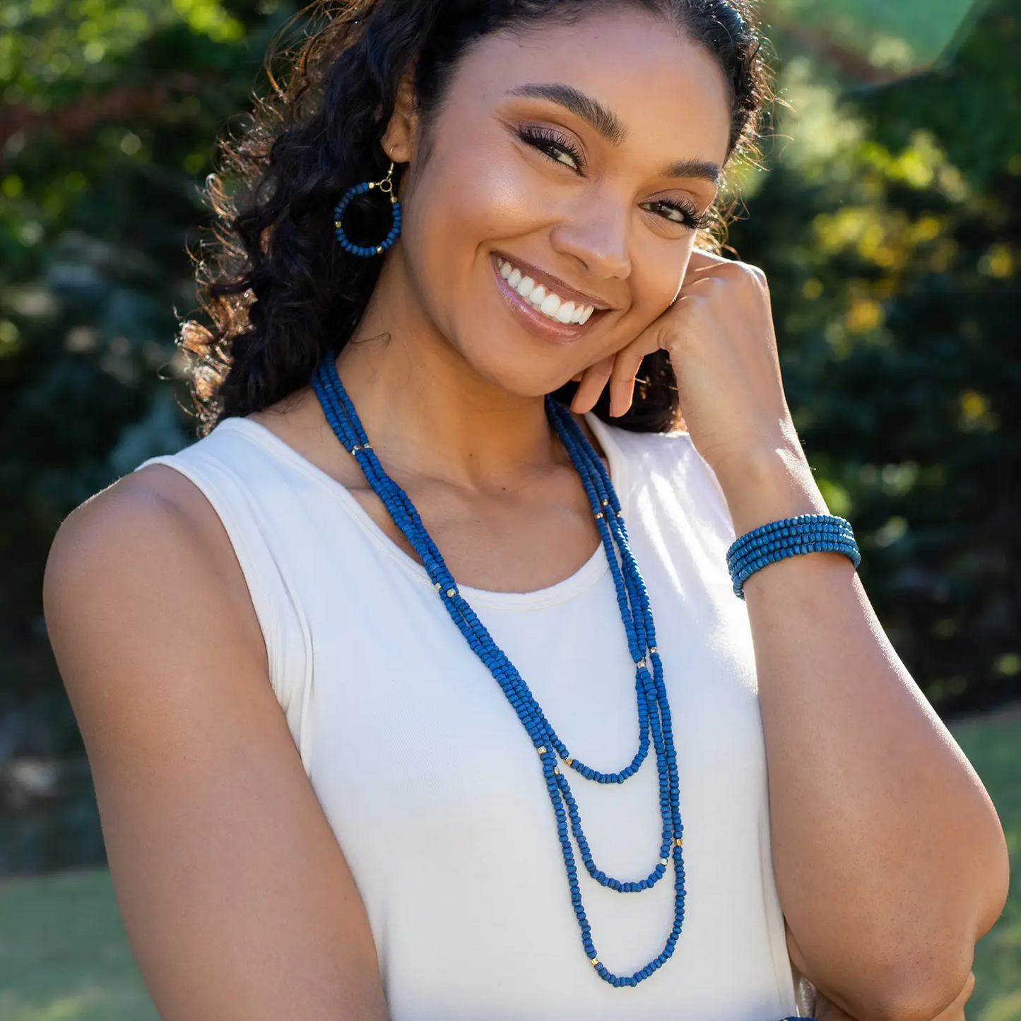 Beaded Chromatic Tiered 3 Strand Necklace