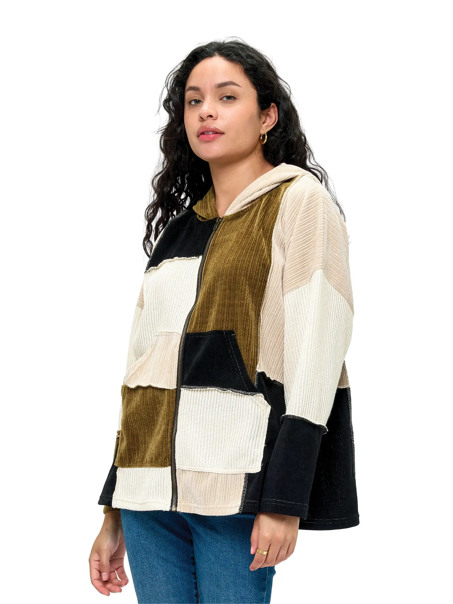 Zip Up Colorblock Ribbed Jacket