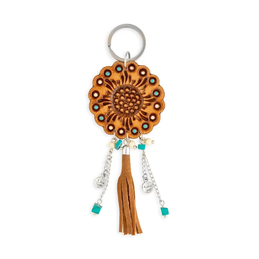 Radiant Bloom Hand-Tooled Keychain
