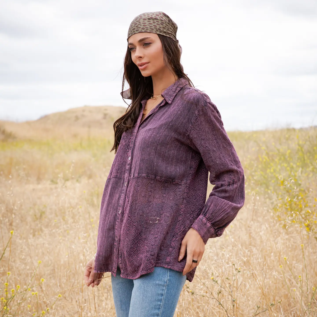 Vintage Washed Lace Patchwork Shacket Top